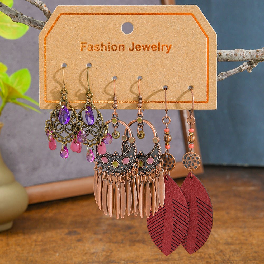 Wholesale Cross-Border Hot Selling Retro Bohemian Style Earrings Set Fashion Holiday Style Dopamine Color Ear Jewelry