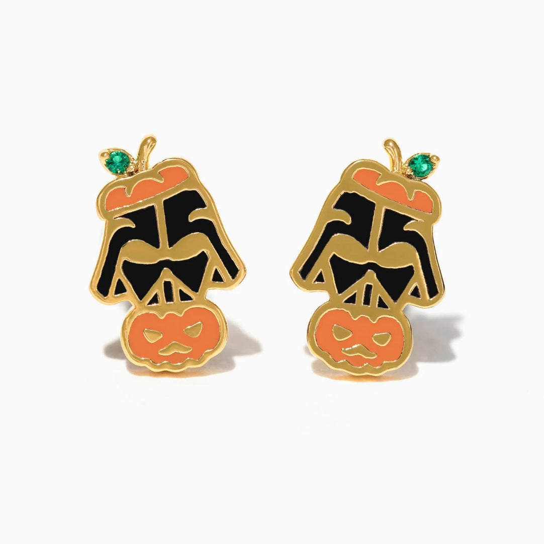 Wholesale Halloween Copper Gold Plated Oil Drop Zircon Cartoon Pumpkin Ghost Earrings ACC-ES-Xiny006