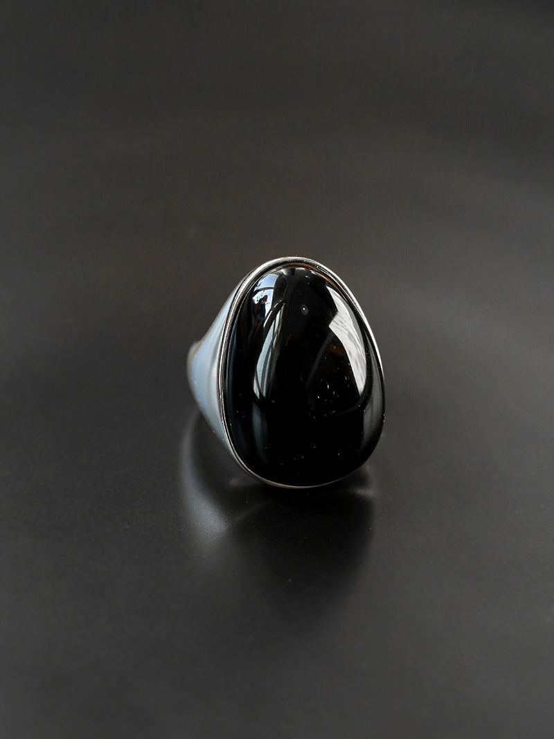 Wholesale silver black agate white chalcedony index finger ring