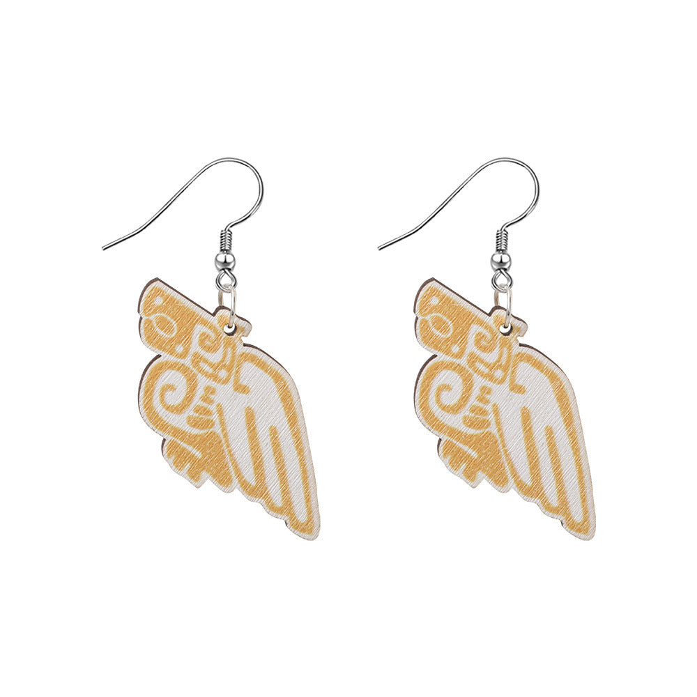 Wholesale wooden animal and Mayan image earrings