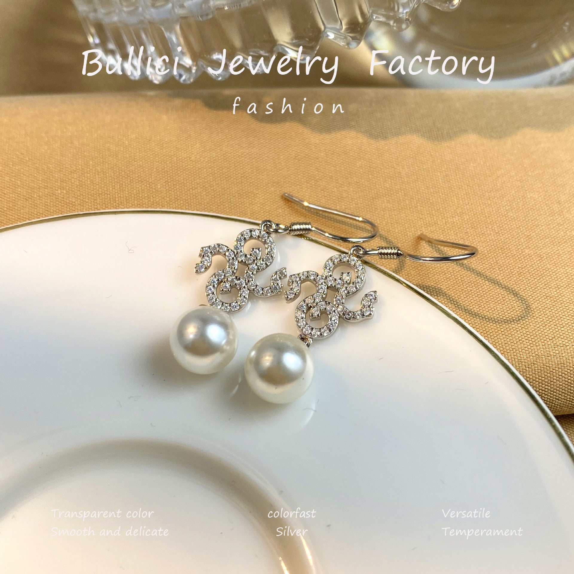 Wholesale Snake-shaped Pearl Tassel Ear Hook s925 Sterling Silver Earrings