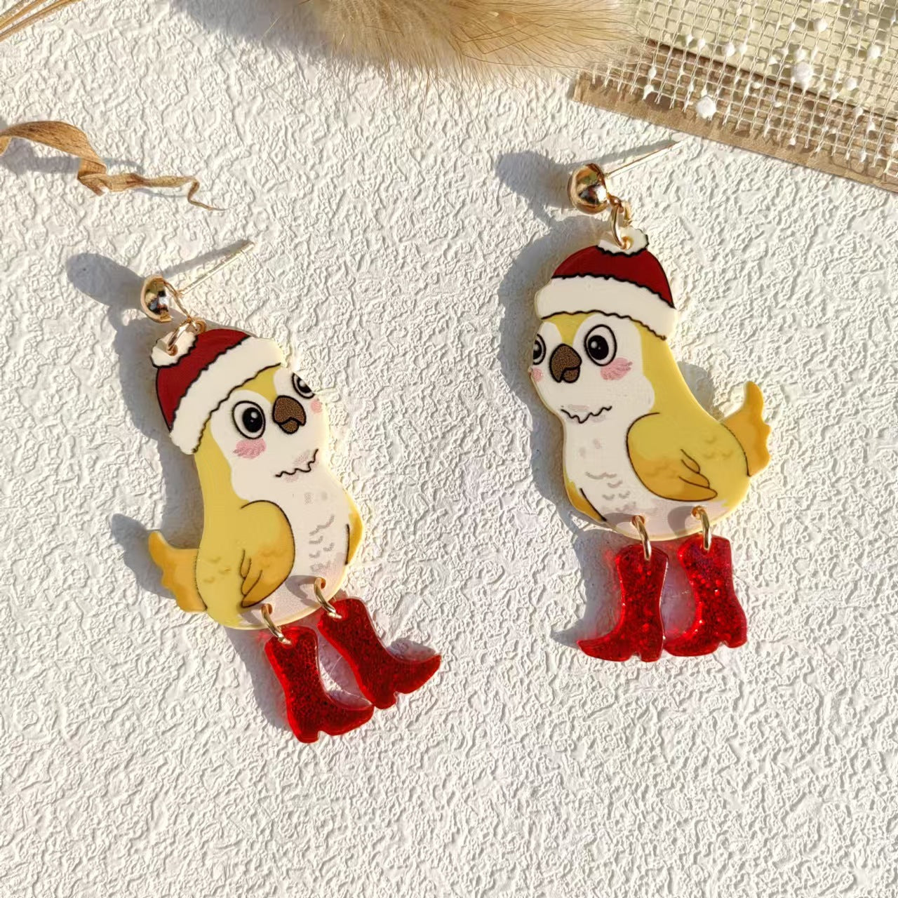 Wholesale Acrylic printing animal bird cute boots earrings