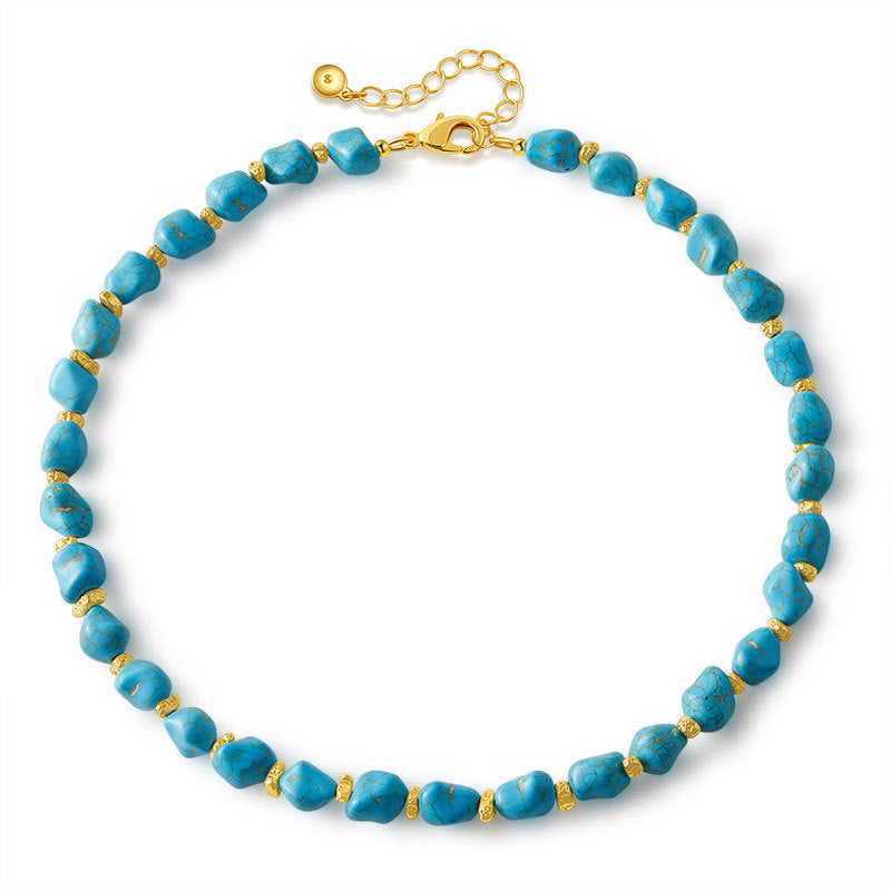 Wholesale Handmade Pine Stone Turquoise Clavicle Necklace Set Retro Blue Beaded Jewelry Accessory Gift