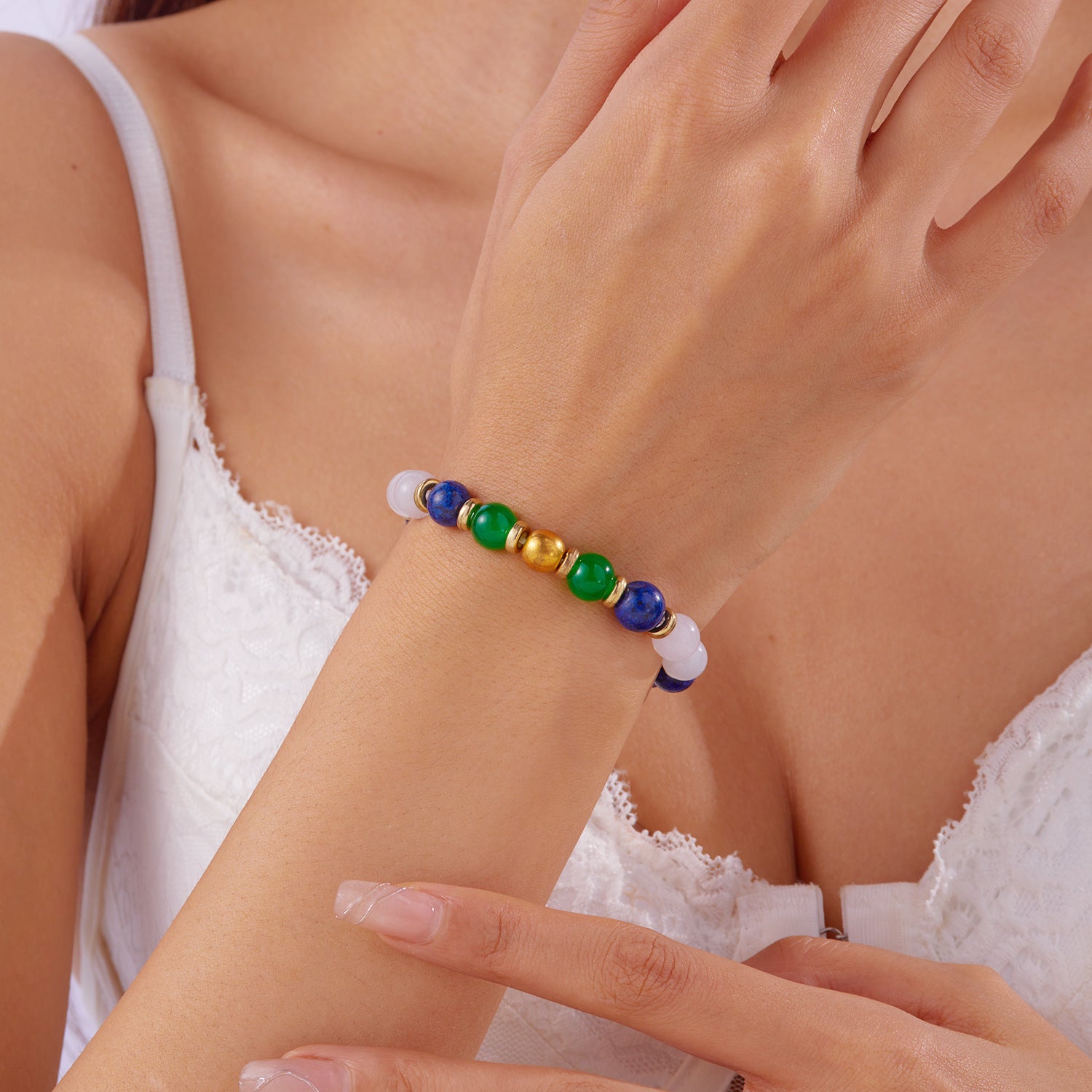 Wholesale  color natural stone bracelet  rainbow  jewelry