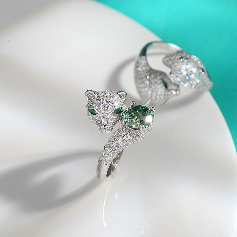 Wholesale S925 Sterling Silver Moissanite Ring Full Diamond Leopard Head Open Adjustable Rings ACC-RS-ZYX004