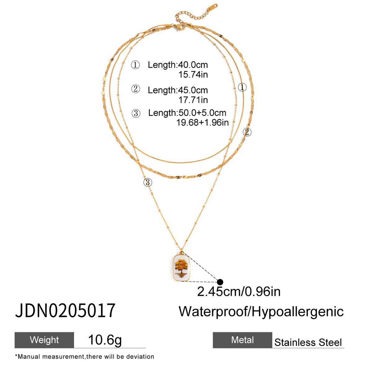 Wholesale 18K Gold Stainless Steel Three-Layer Printed Tree of Life Multi-Layer Necklace