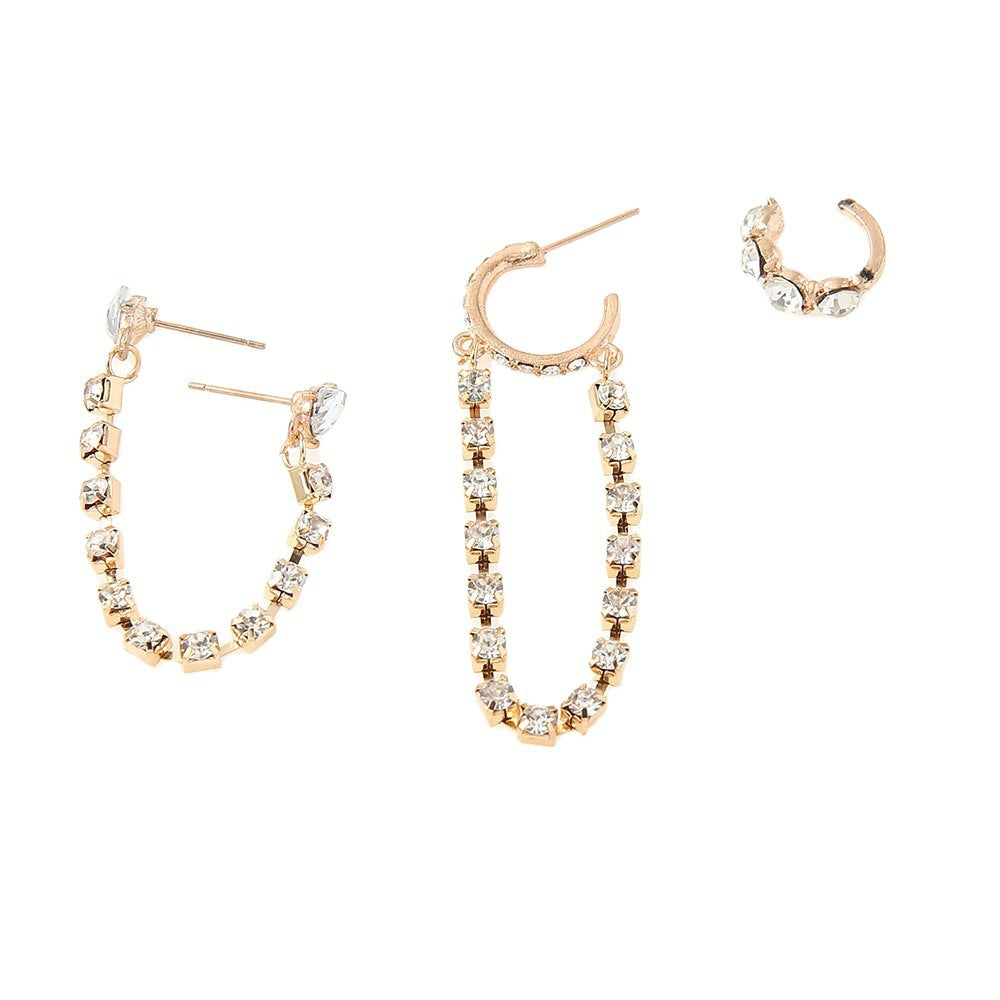 Wholesale  horse eyes sparkling rhinestone claw chain tassel C- shaped 5-piece suit earring