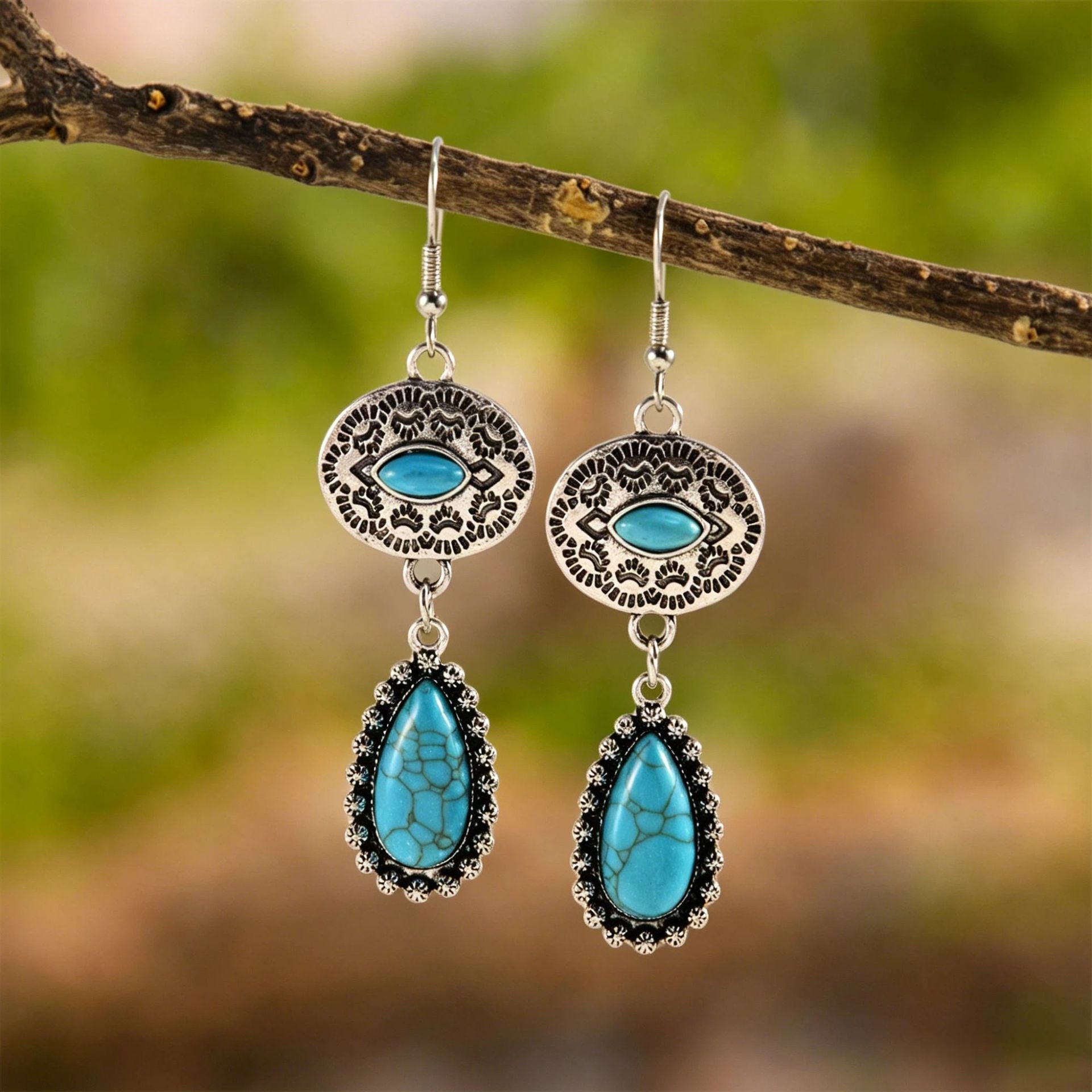 Wholesale Zinc Alloy Electroplated Bohemian Water Drop Earrings Turquoise Inlay Stylish Jewelry for Women