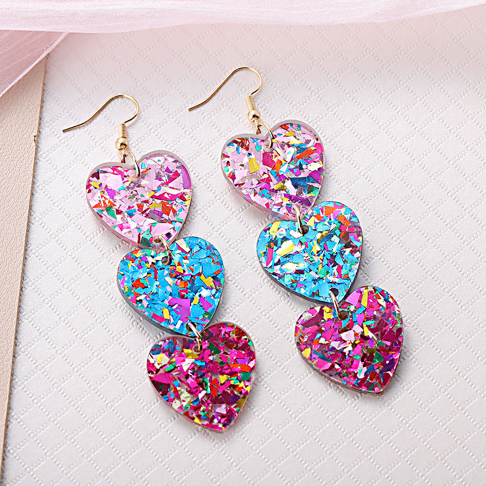 Wholesale  Valentine's Day Love Acrylic Triple Pendant Earrings