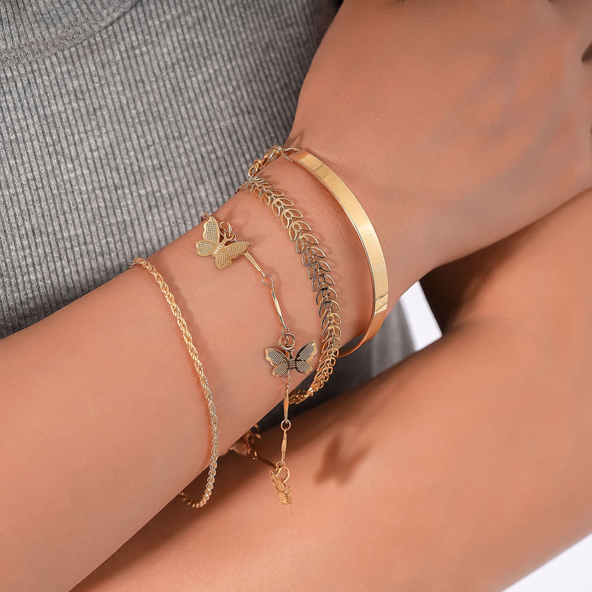 Wholesale Butterfly Leaf Twist 4-Piece Bracelet Set