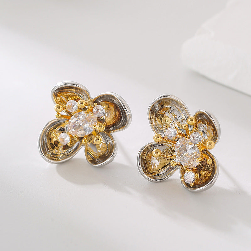 Wholesale  real gold plating silver earrings pleated flower earrings