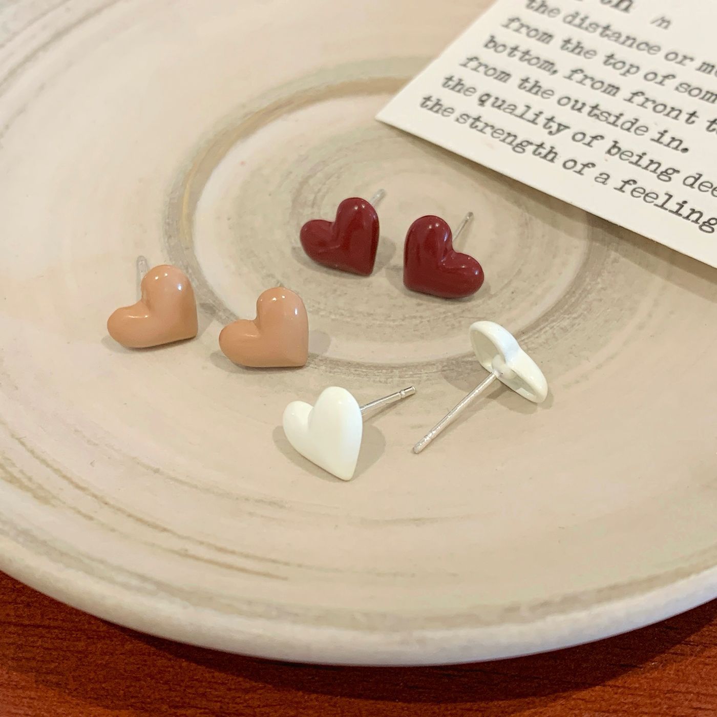 Wholesale Dopamine Cream Wind Drop Oil Heart Earring Set