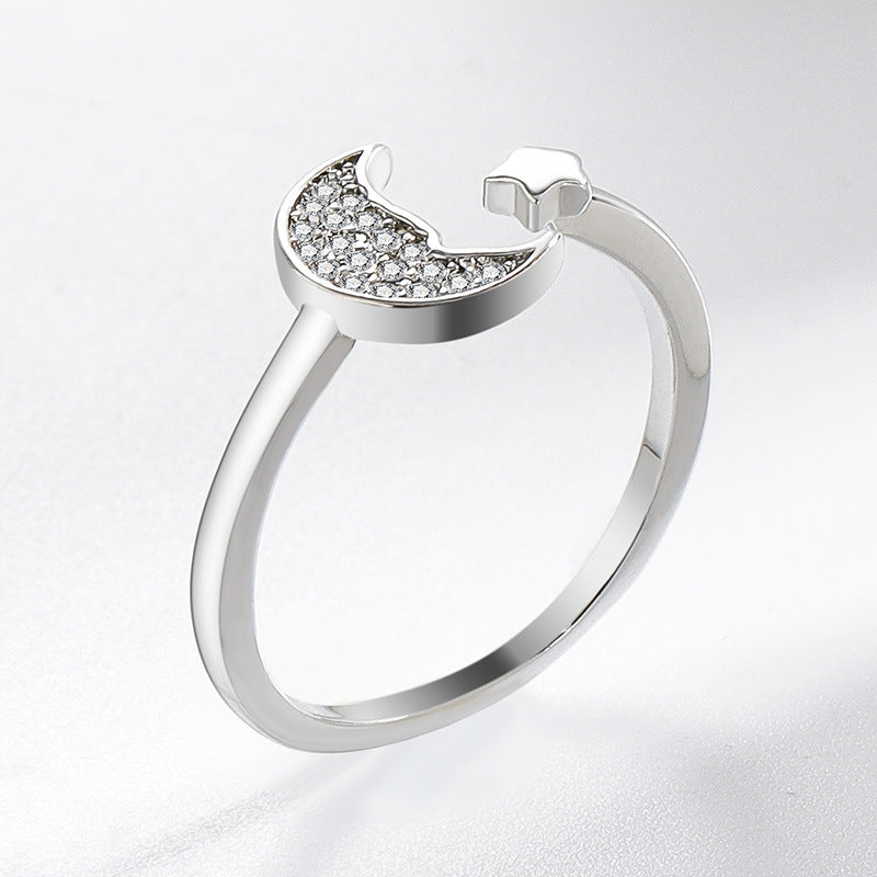 Wholesale Adjustable rhinestone bronze star and moon ring