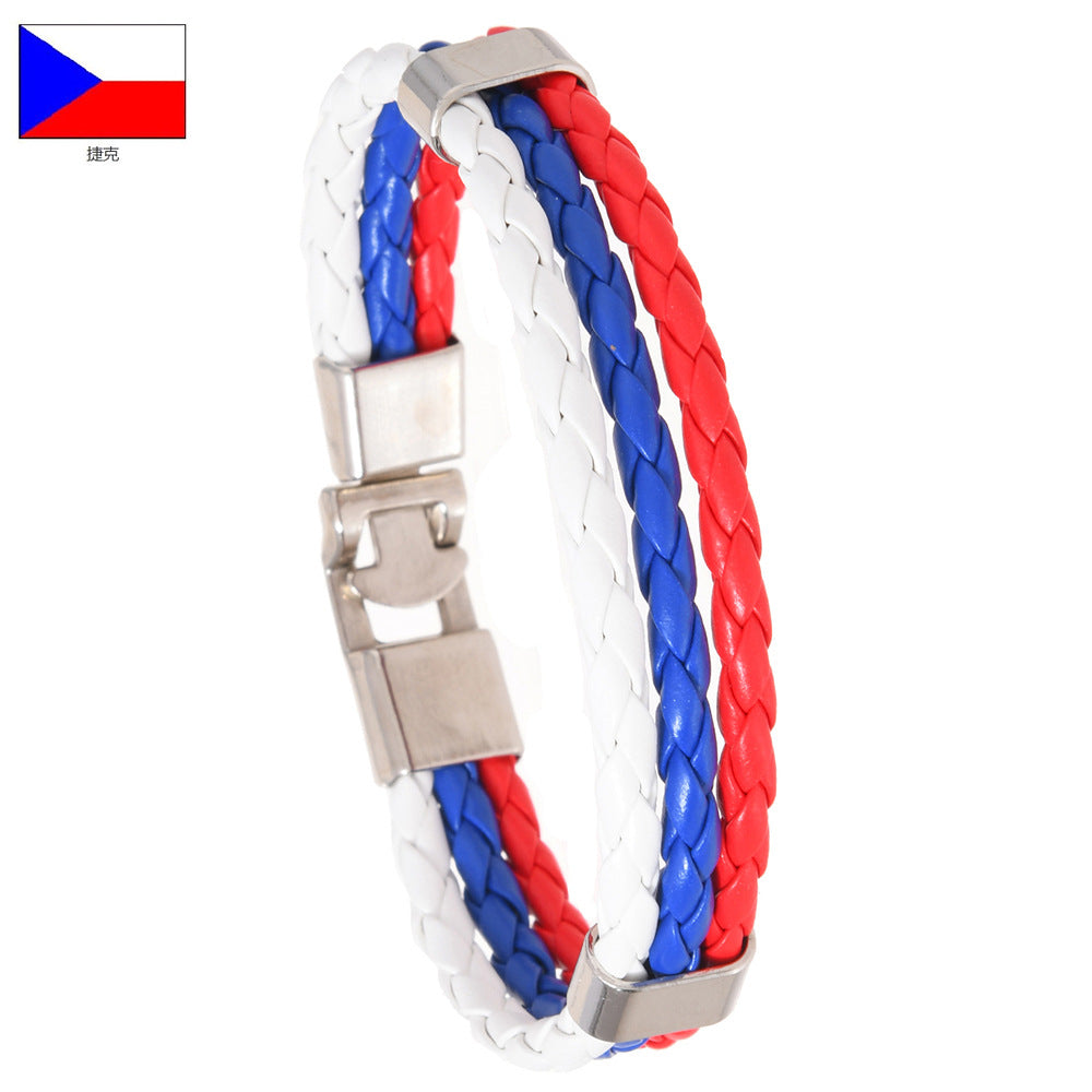 Wholesale Faux Leather Brazil Flag Color Bracelet - Unisex Fashion Accessory Gift