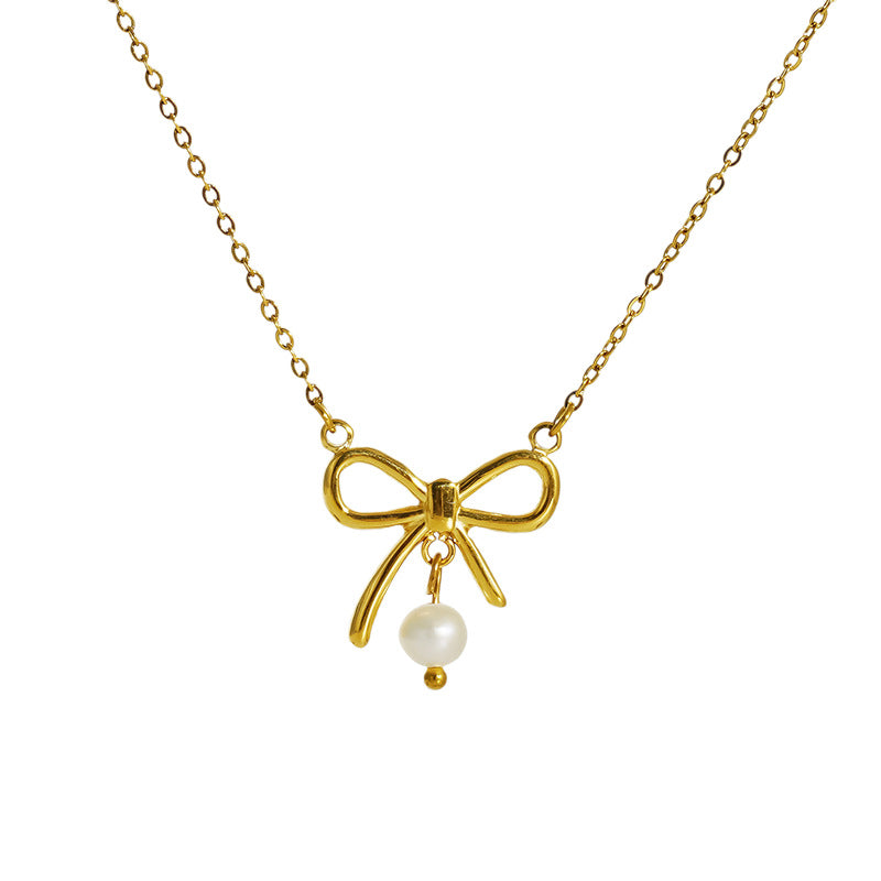 Wholesale 6PCS Stainless steel bow necklace