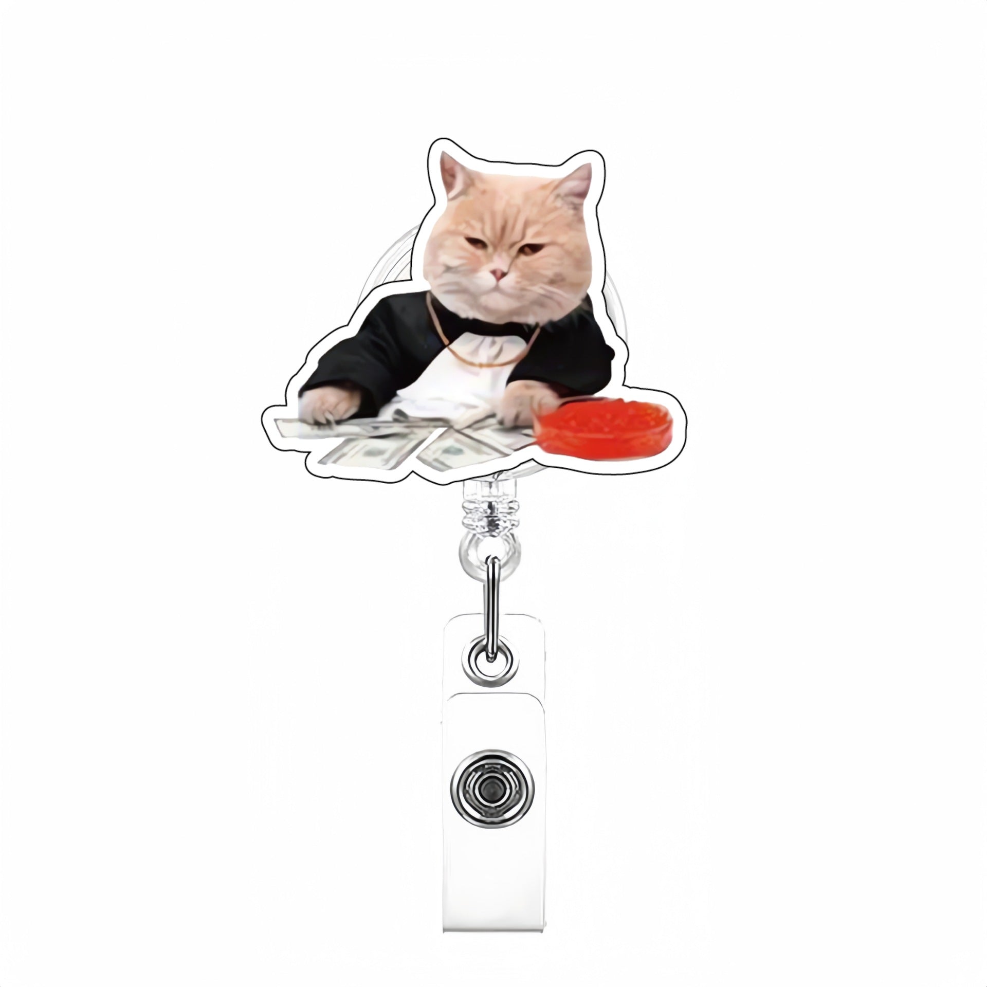 Wholesale Cute Cat Acrylic Retractable Rotating Badge Keychain