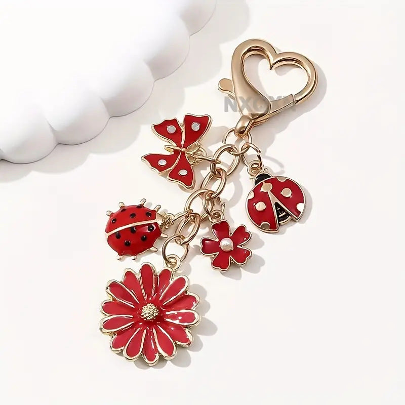 Wholesale Red enamel butterfly and flower keychain