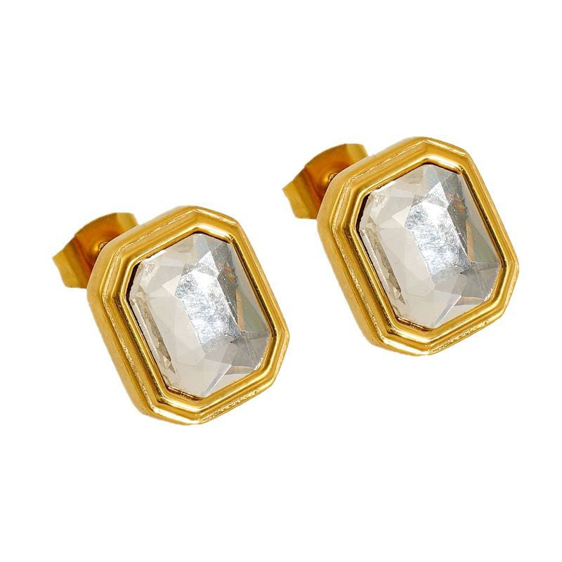 Wholesale  Stainless Steel Square Zircon Earrings