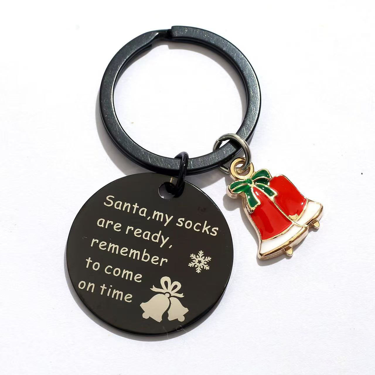 Wholesale Christmas Stainless Steel Keychain With Santa Tree And Bell Chic Car Key Accessory Gift
