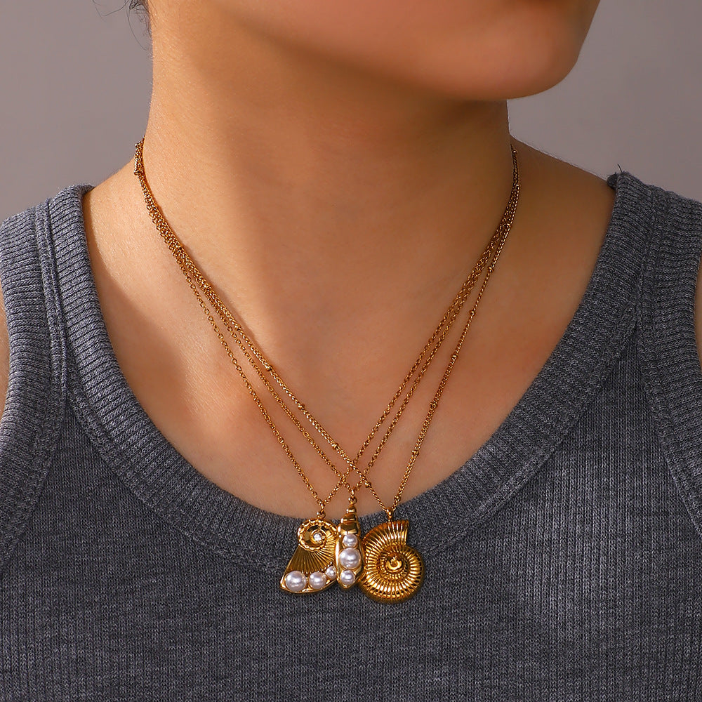 Wholesale  stainless steel marine conch pendant earrings necklace suit