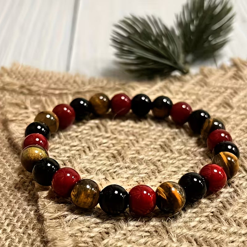 Wholesale Men S Beaded Bracelet With Tiger Eye Obsidian And Red Agate Colors Fashion Jewelry Accessory For Gifts