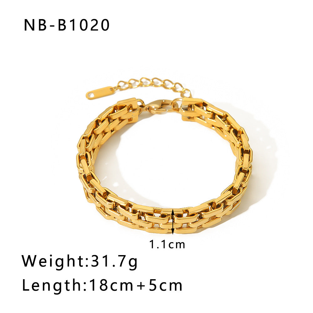 Wholesale Thick Chain Punk Style Stainless Steel 24K Gold Hand Braided Chain Bracelet ACC-BT-Xiny011