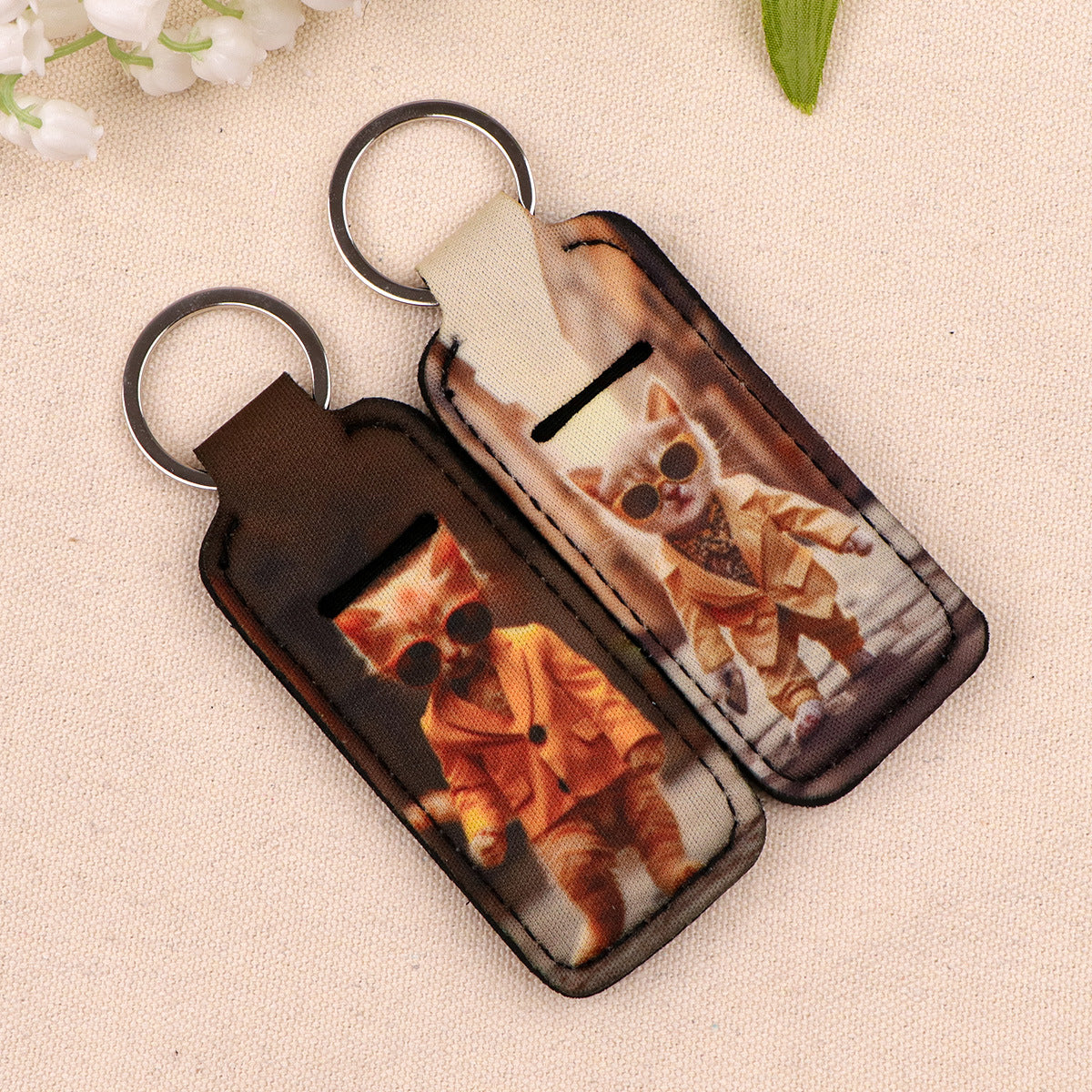 Wholesale 6pcs Cartoon Animal Cat Lipstick Cover Keychain