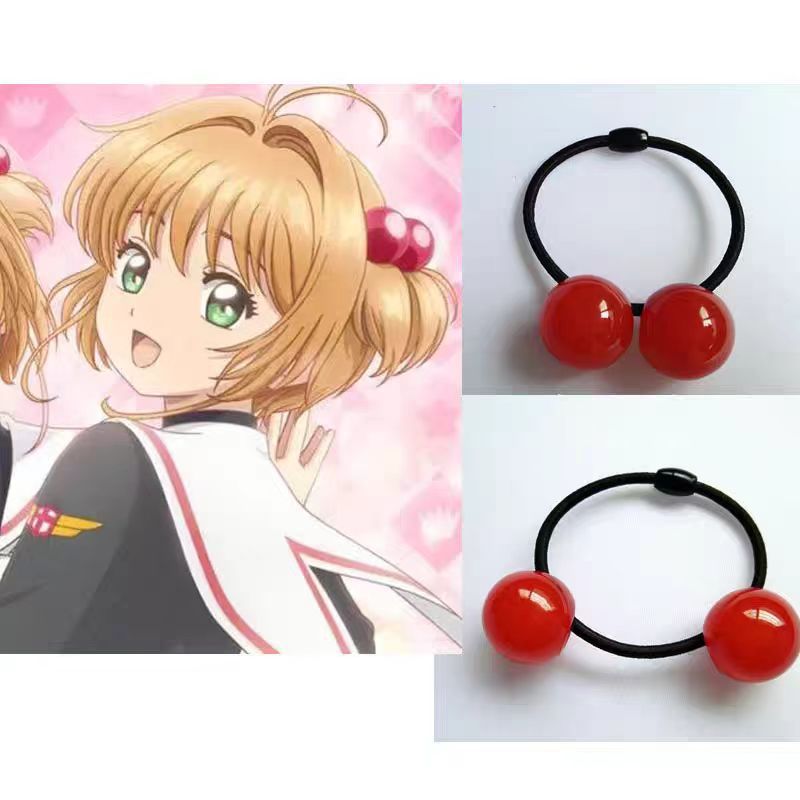 Wholesale red bead cherry blossom hair tie