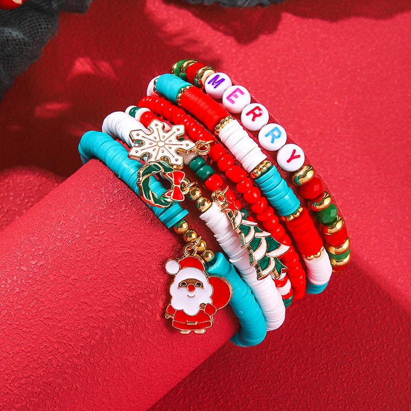 Wholesale Christmas Snow Tower Christmas Tree Polymer Clay Multi-layer Stacking Bracelet ACC-BT-Zhey007