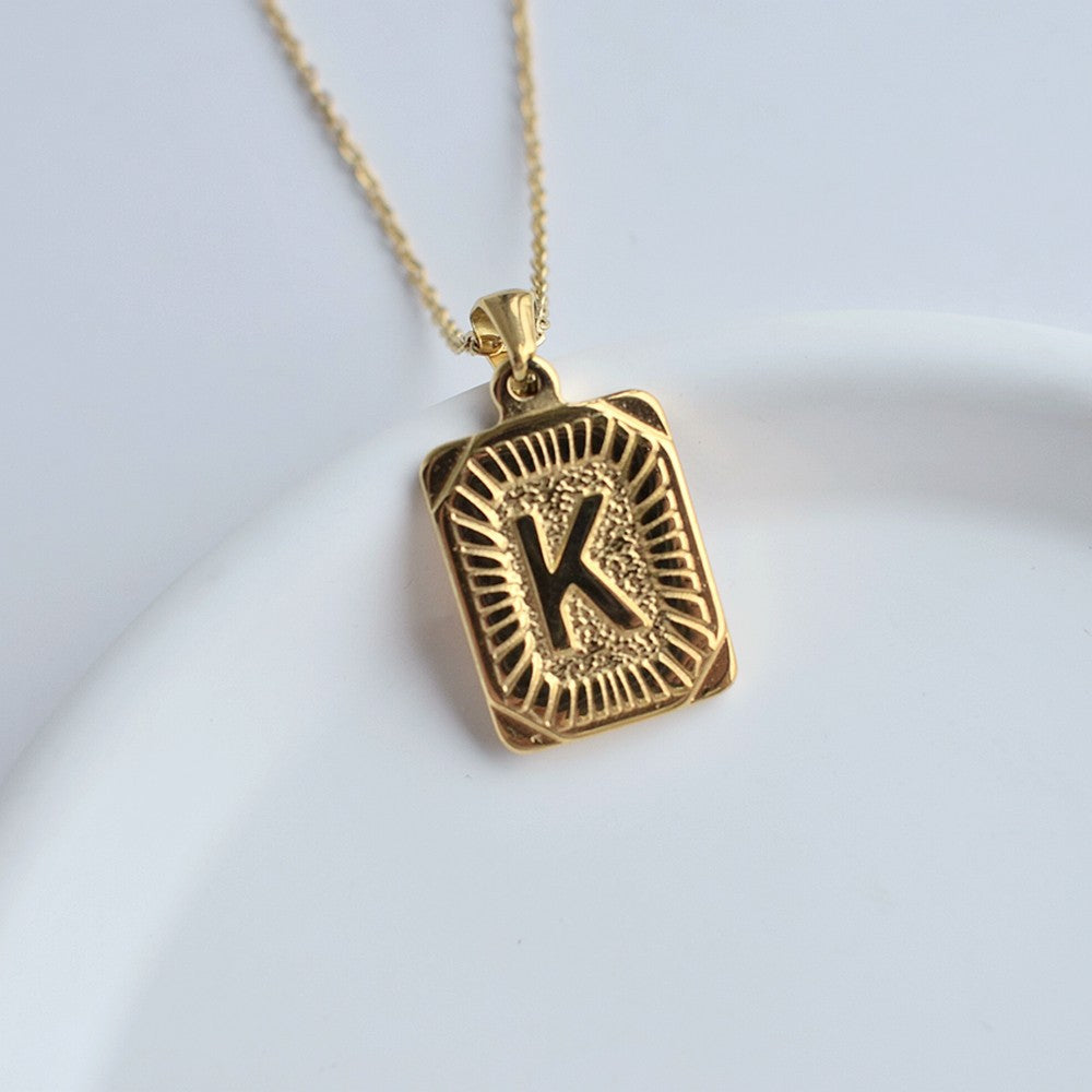 Wholesale Stainless Steel Letter Square Brand Pendant Plated 18K Necklace