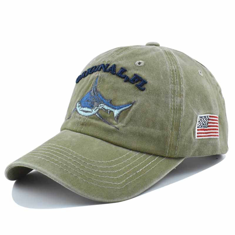 Wholesale  washed distressed baseball cap embroidered shark cotton sun hat