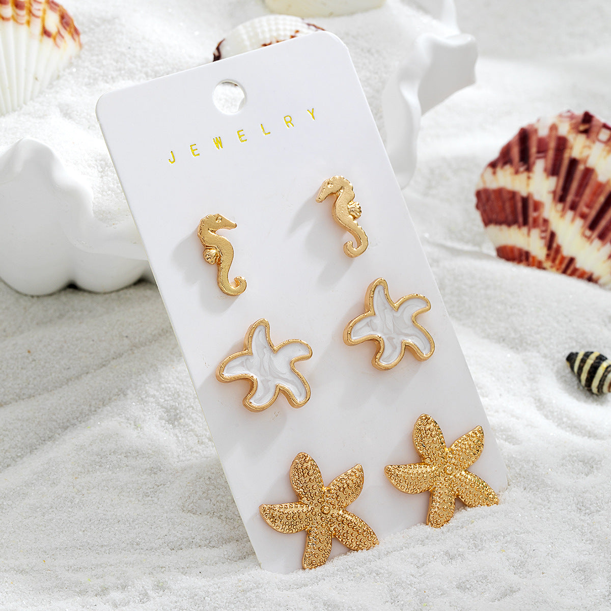 Wholesale  Bohemian Resort Style Alloy Seahorse Starfish Conch Earrings Set