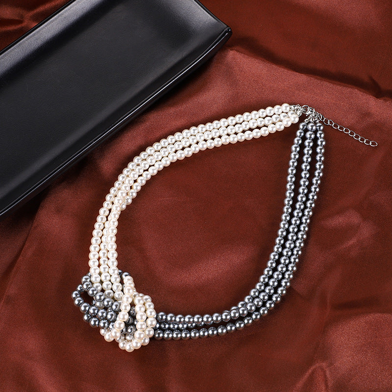Wholesale  Multi-layer  Pearl High Quality Necklace Black and White Grey White  Necklace