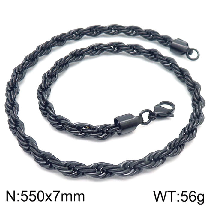 Wholesale Black Twist Chain with Chain Button Rope Chain Titanium Steel Necklace ACC-NE-KaLun002