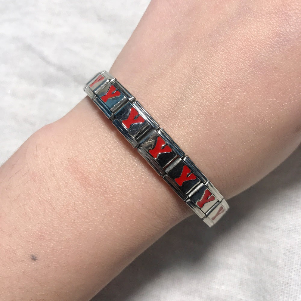 Wholesale  Italian Charm Bracelet 9mm DIY red English letter Creative Stainless Steel Composable Bracelet