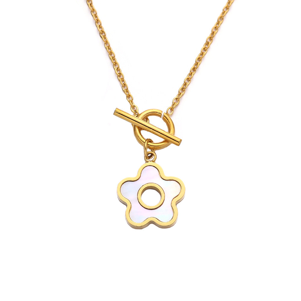 Wholesale Five-leaf Flower Pendant Titanium Steel Gold-plated Necklaces Choker Necklaces ACC-NE-DaLang003