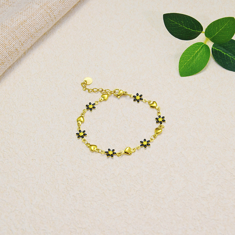 Wholesale Titanium Steel Flower Fashion New Oil Dropping 18K Gold Bracelet