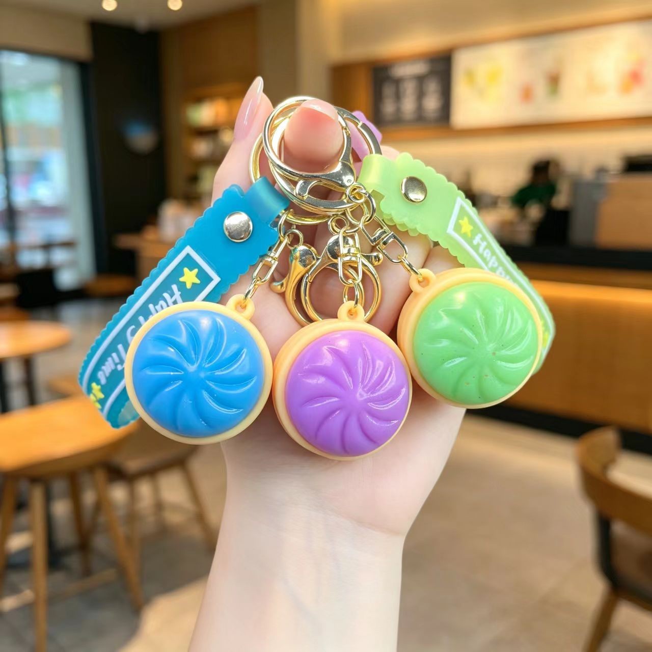 Wholesale Cartoon Realistic Flashing Squishy Bun Keychain Bag Charm for Everyday Use