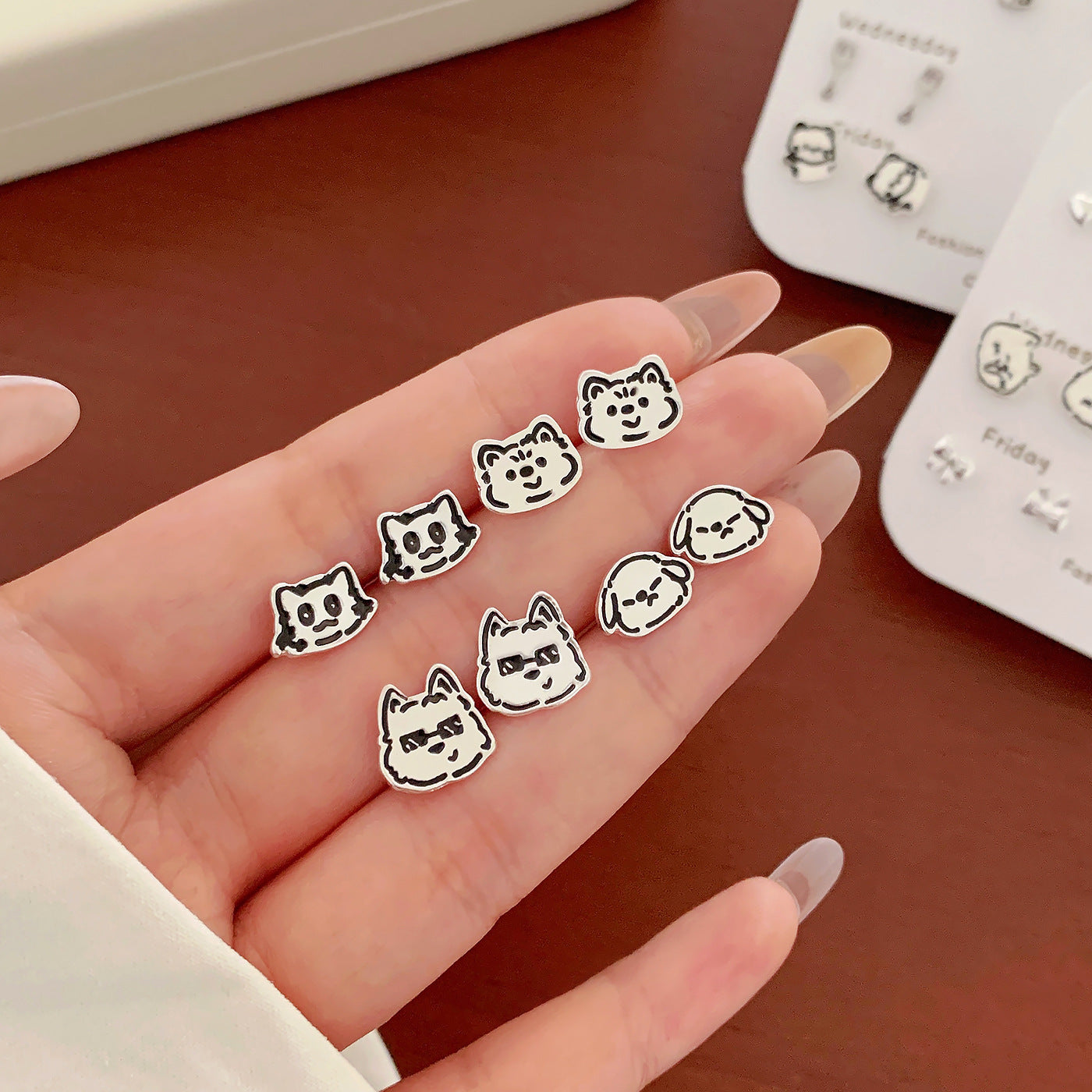 Wholesale Cartoon Cute Small Earrings Set Combination Silver Simple Compact  Earrings