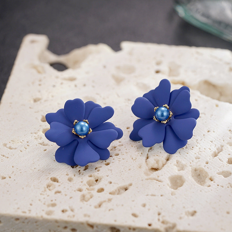 Wholesale 925 Silver Needle  Red Flower Stud Earrings