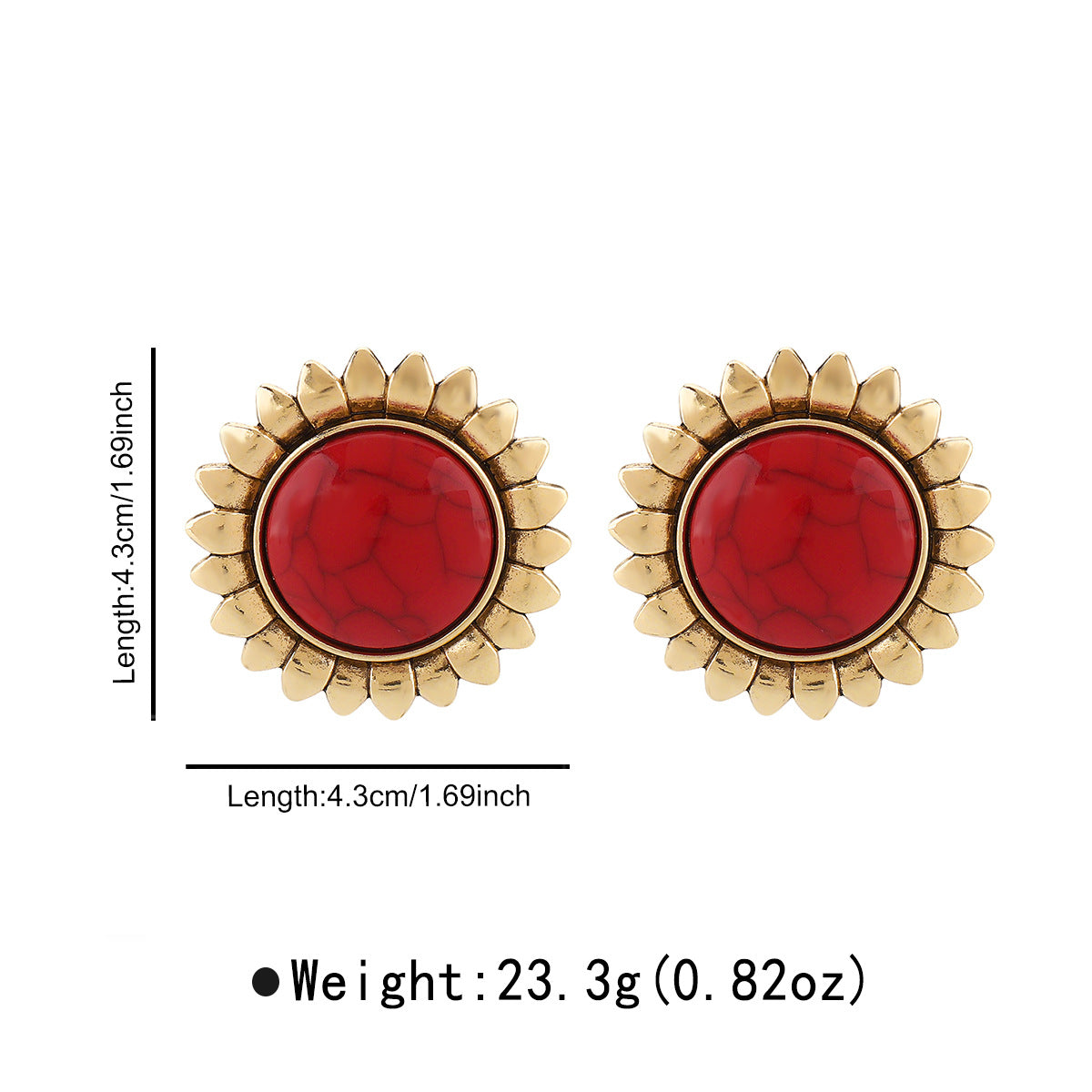 Wholesale  round turquoise inlaid flowers metal earrings collar light luxury necklace stud earrings
