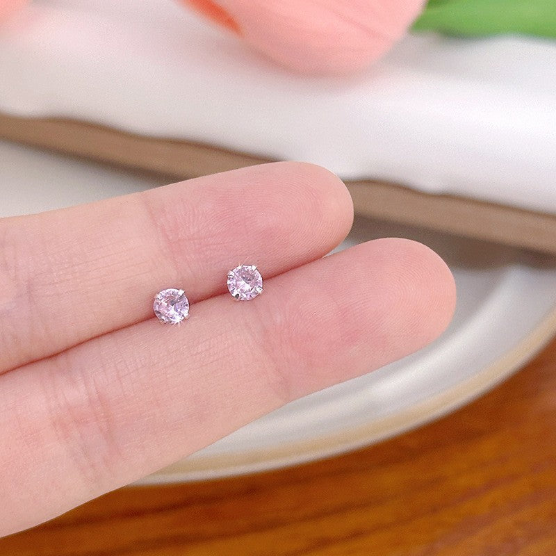 Wholesale Mini Zircon Earrings Silver Needle 925 Earrings Round Square Four-claw Earrings ACC-ES-ZhiShifang006