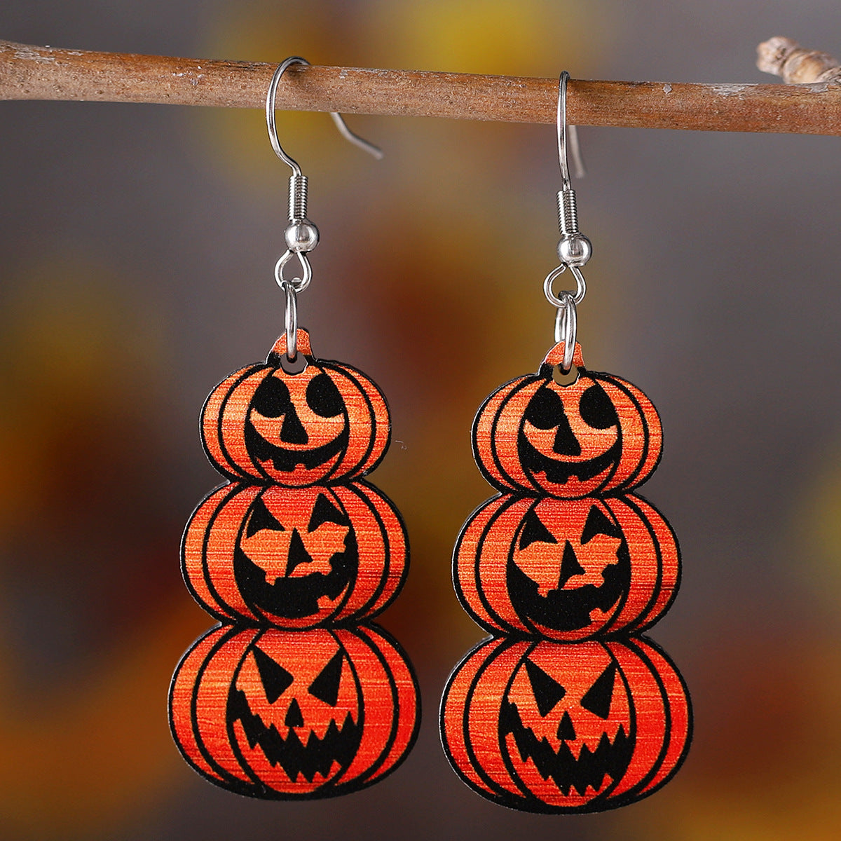 Wholesale Halloween Bat Ghost Face Pumpkin Gothic Style Wood Pendant Earrings ACC-ES-ChuLian055