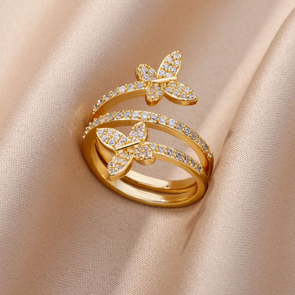 Wholesale Cross-border Light Luxury Retro Style Green Zircon Open Ring 18K Gold Plated Emerald High-grade Finger Ring Jewelry