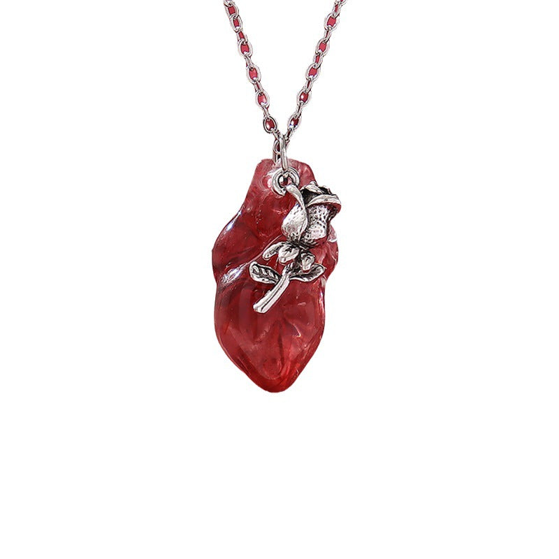 Wholesale Halloween Dark Heart Rose Pendant  Women's Necklace