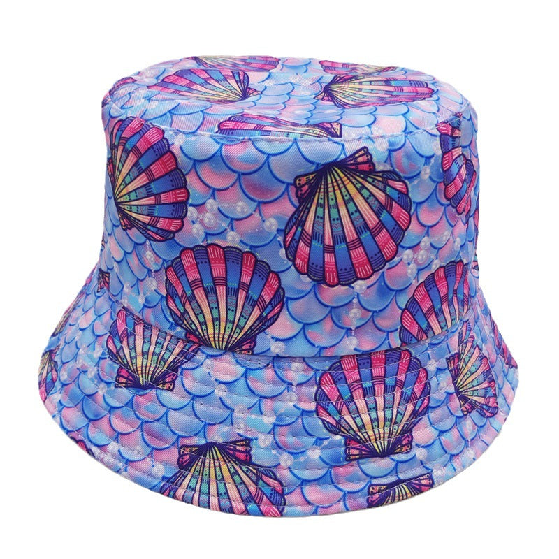 Wholesale  wave fisherman hat  shell turtle printed sun hat  bucket hat