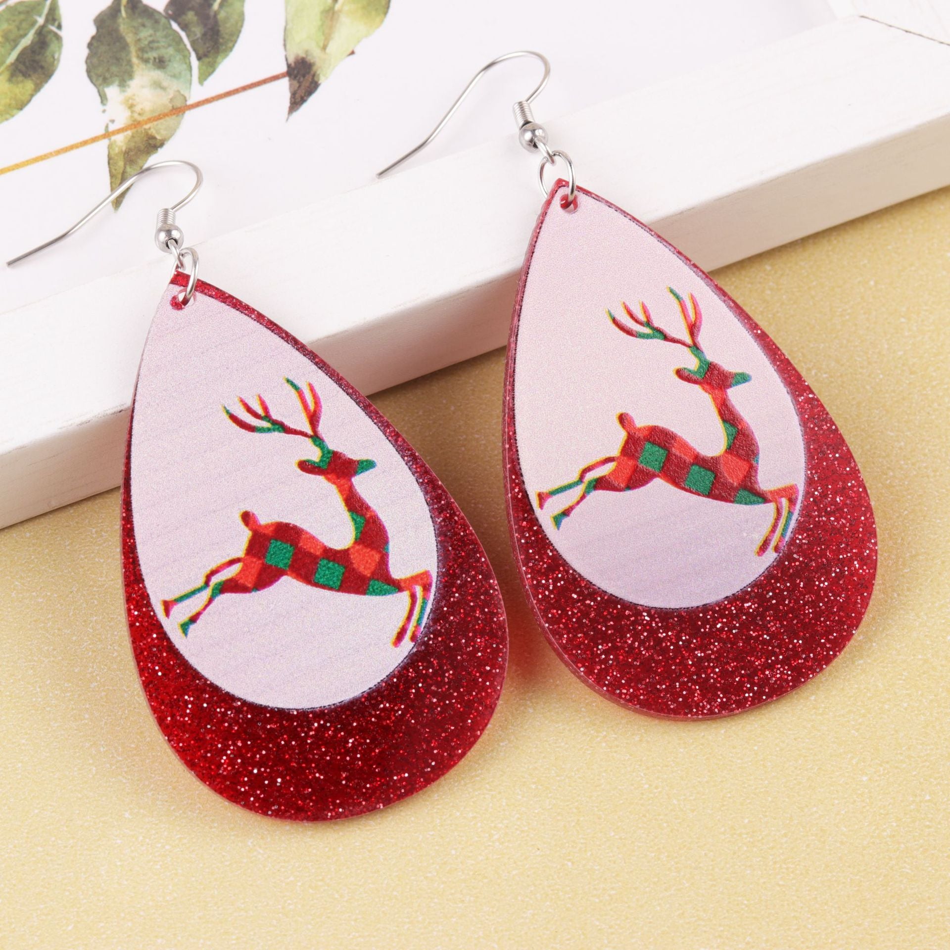 Wholesale  Christmas acrylic Sika deer Christmas tree old man drop shaped earrings