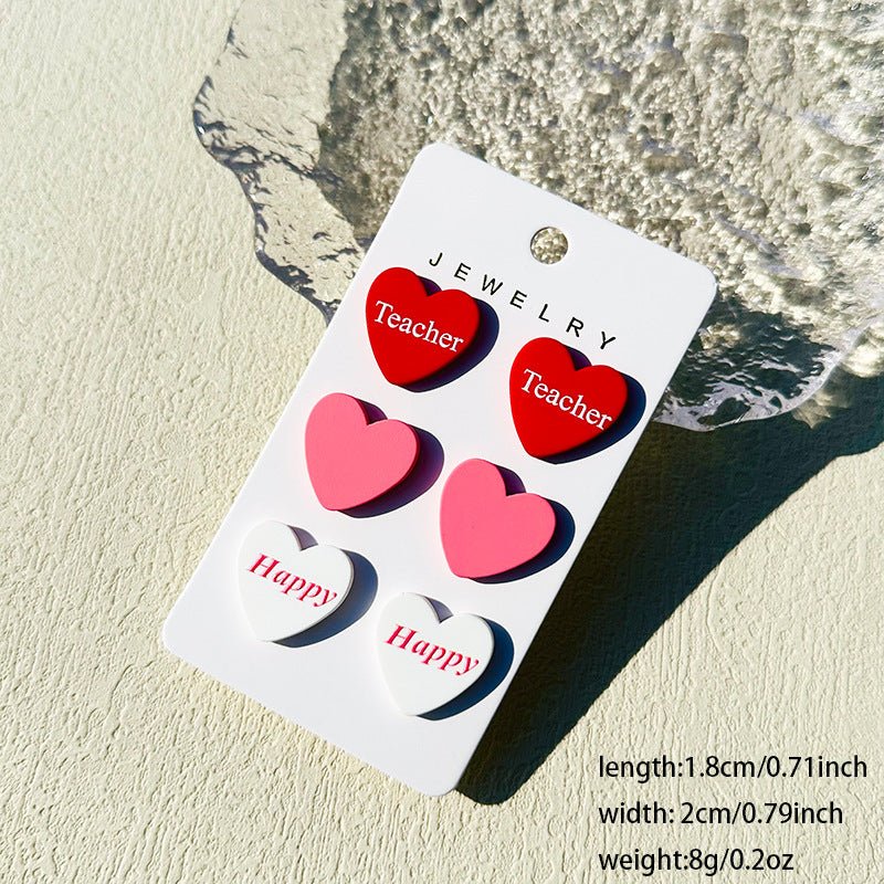 Wholesale  3pcs/set Valentine's Day Denim love paint printing clay texture stud earrings