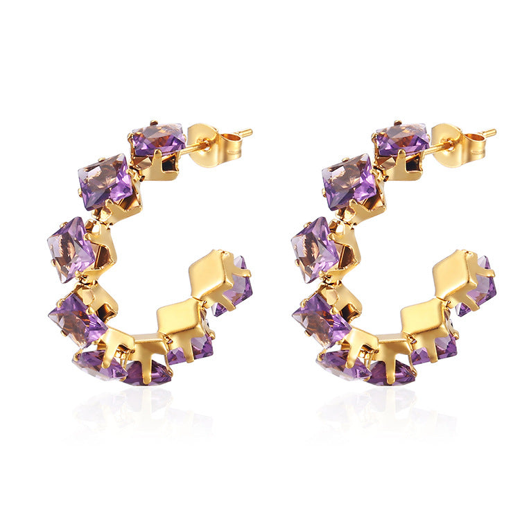 Wholesale Square Claw Zircon Earrings Stainless Steel Jewelry Accessory