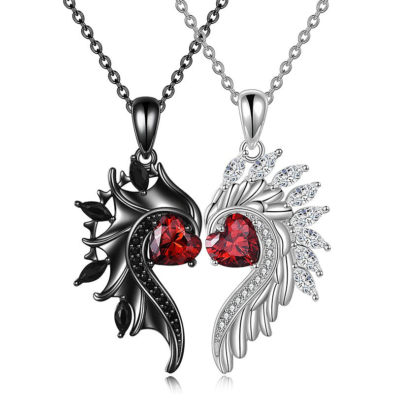 Wholesale Angel Demon Wings Couple Diamond Love Zircon Valentine's Day Necklace